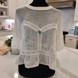 Free People Sheer White Lace Blouse